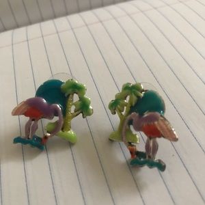 Colorful Vintage Flamingo Palm Tree Post Earrings